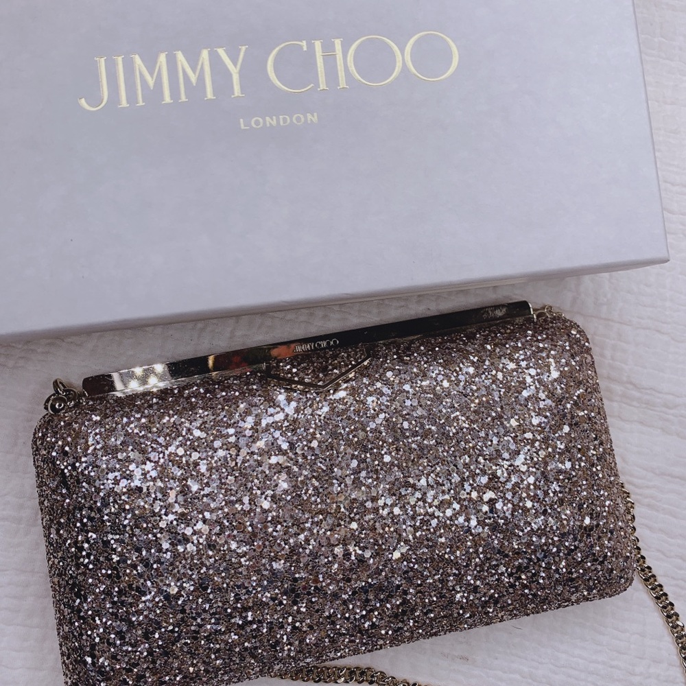 Jimmy Choo Ellipse clutch glitter pale pink
